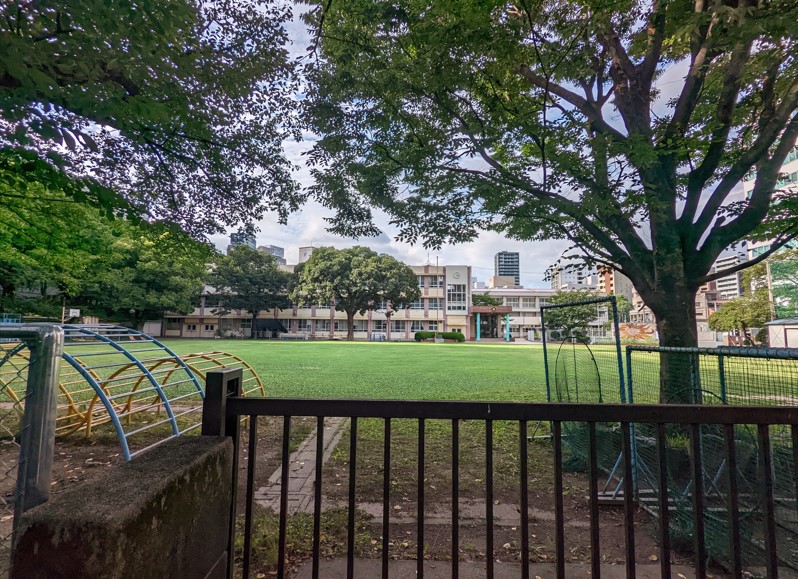 東桜小の芝生の校庭