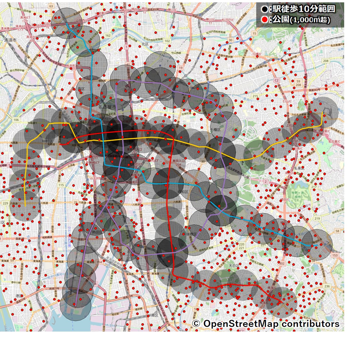 名古屋市営地下鉄沿線の公園マップ